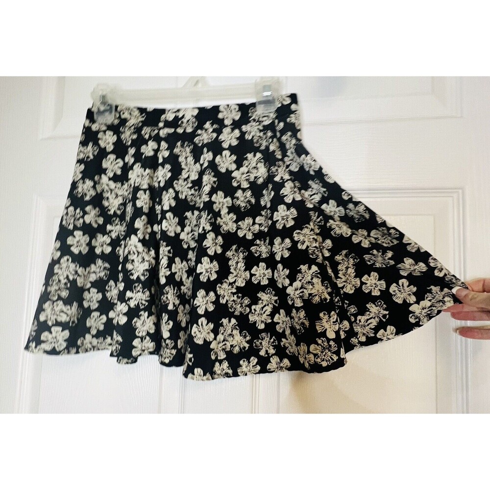 LUSH Womens Black Floral Tan Mini Skater A Line Skirt Sz XS - Picture 3 of 6